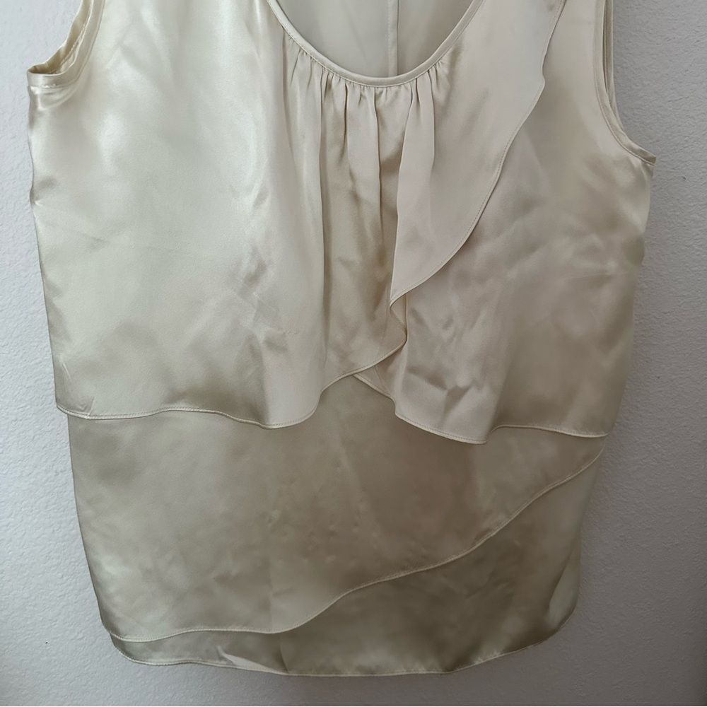 Talbots Silk Cream Asymmetrical Ruffled Blouse - Picture 5 of 8